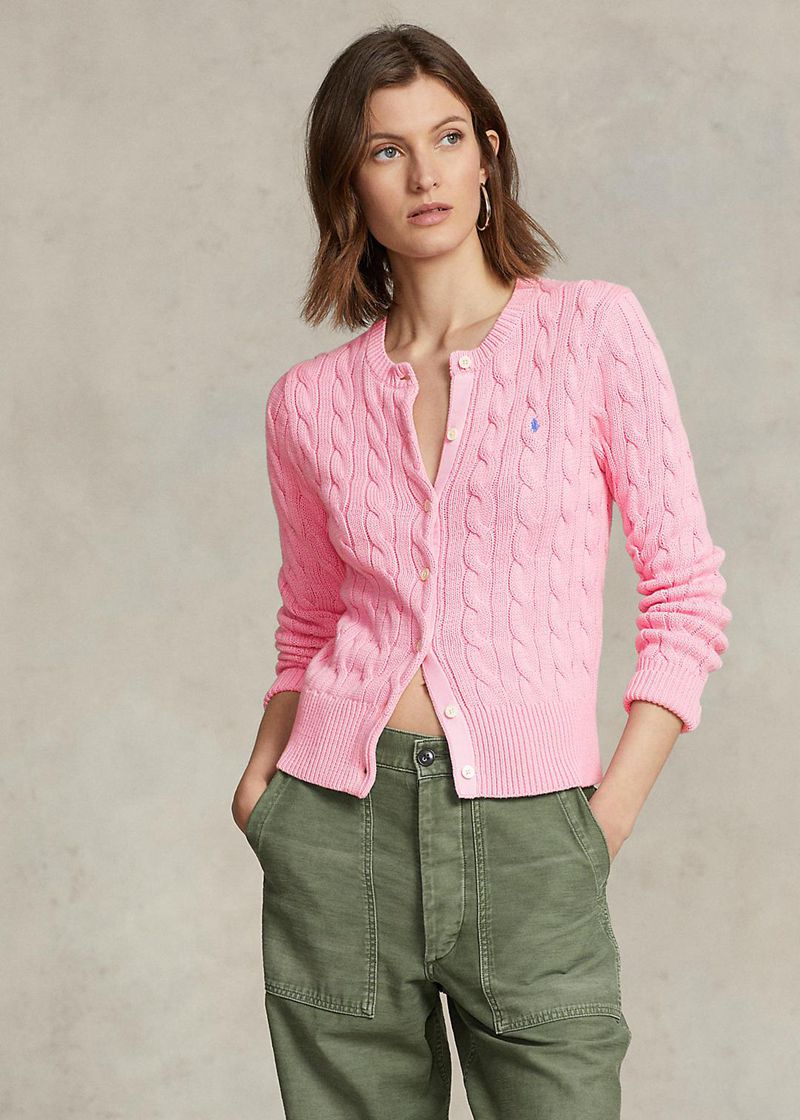 Sueter Polo Ralph Lauren Mujer Cable-Knit Cotton Cuello Redondo Cardigan Chile Rosas IPZXB-8917